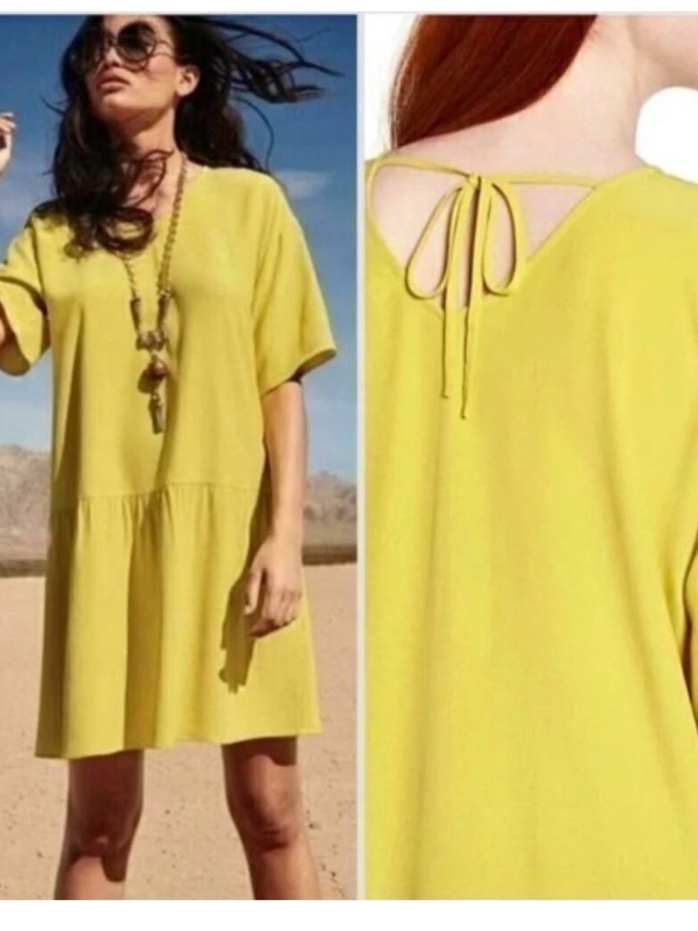 Eileen Fisher Tencel Crepe Drop-Waist Dress Chartreuse Size XL